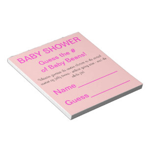 BABY SHOWER Guess Number of Baby Beans Game Pink Notepad