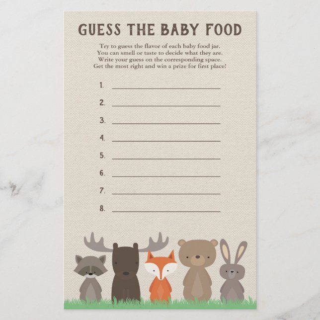 Baby Shower Guess the Baby Food Game Cards (Front)