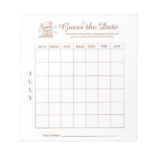 Baby Shower Guess the Date Game Activity Notepad