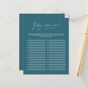 Baby shower guess the name modern simple teal blue
