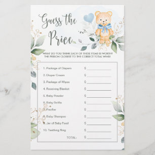Baby Shower Guess the Price Game Teddy Bear Statio