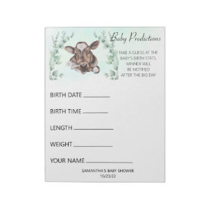 Baby Shower Guesses Game Cow Calf Eucalyptus  Notepad