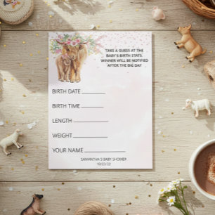 Baby Shower  Guesses Game Highland cow Pink Notepad