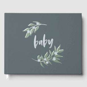 Baby shower guest book - blue floral wreath