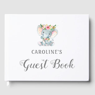 Baby Shower Guest Book, Floral Elephant Guest Book