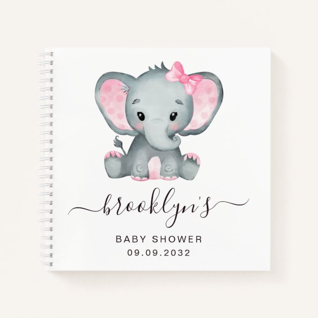 Baby Shower Guest Book | Pink Elephant (Front)