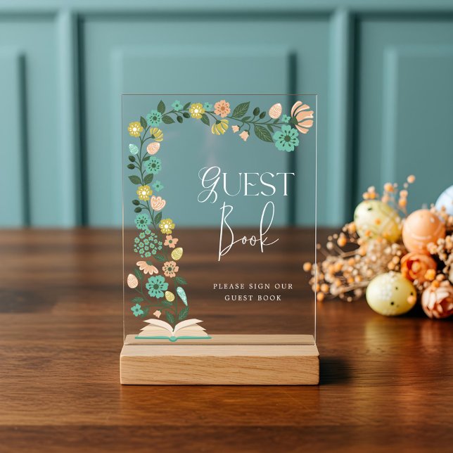 Baby Shower Guest Book Spring Floral Easter Acrylic Sign (Baby Shower Guest Book Spring Floral Easter Acrylic Sign)