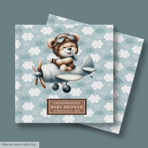 Baby Shower Guest Book Teddy Bear Pilot Boy Decor