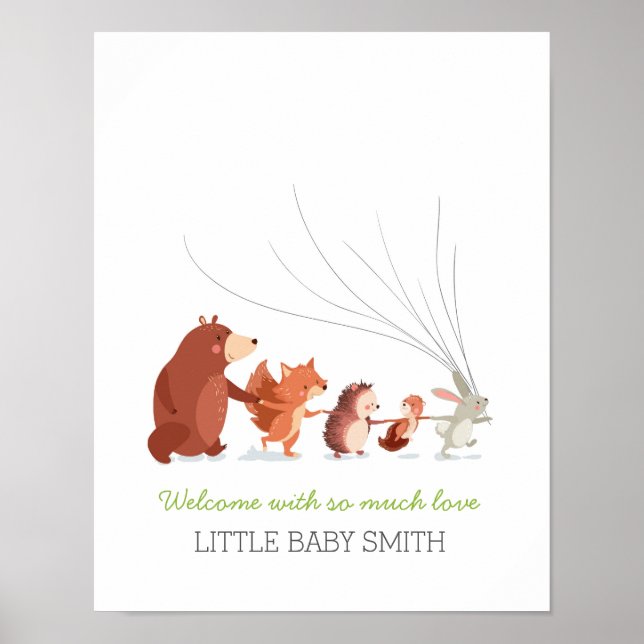 Baby shower guestbook fingerprints woodland animal (Front)
