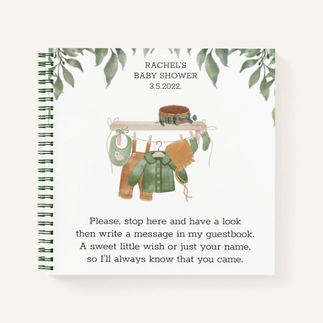 Baby Shower Guestbook Sage Green Greenery  Notebook (Front)