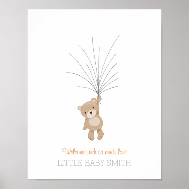 Baby shower guestbook Teddy Bear orange (Front)