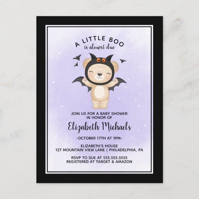 BABY SHOWER HALLOWEEN | A Little Boo Is Due Postcard (Front)