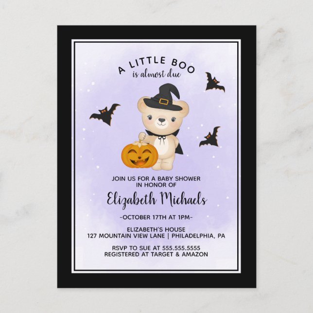 BABY SHOWER HALLOWEEN | A Little Boo Is Due Postcard (Front)