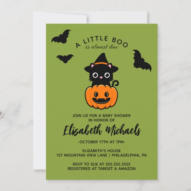 BABY SHOWER | Halloween Cute Cat Witch Card (Front)