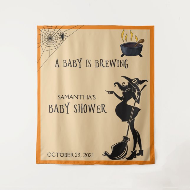Baby Shower Halloween Witch Photo Backdrop Tapestry (Front)