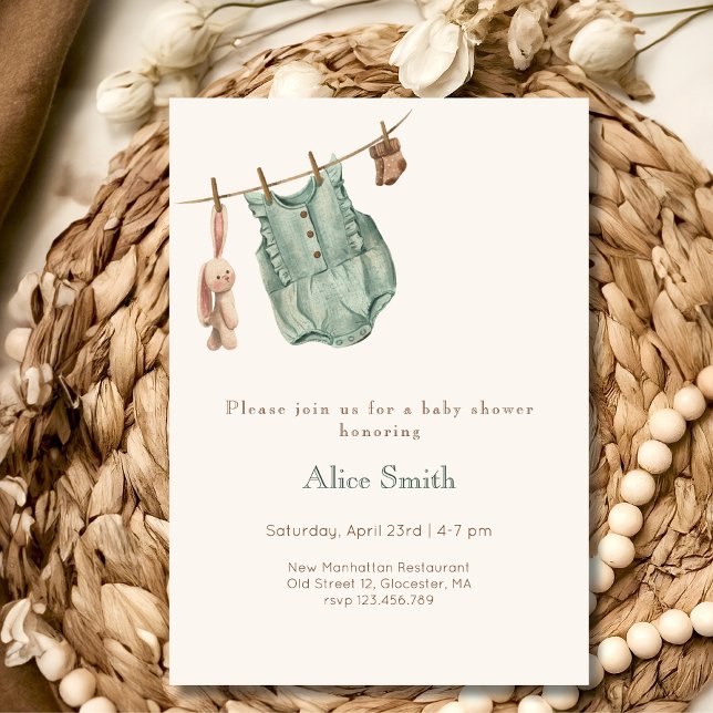 Baby shower hanging baby clothes invitation (Creator Uploaded)