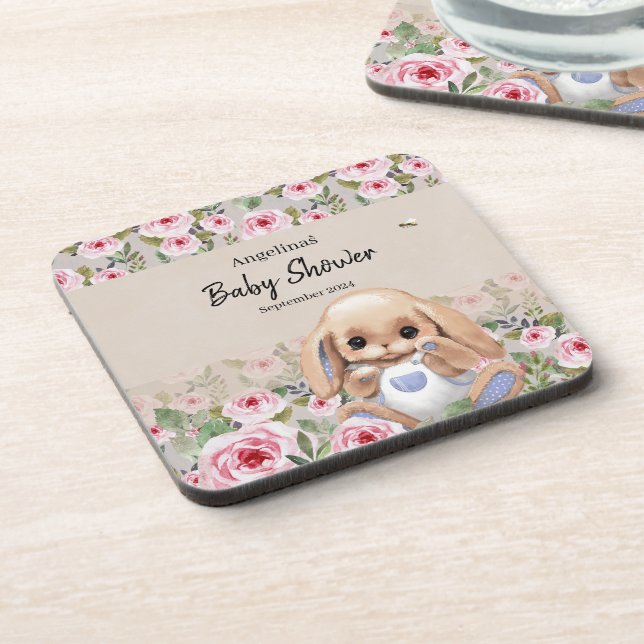Baby Shower Hard plastic coaster with cute design. (Left Side)