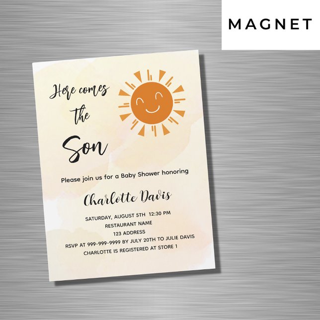 Baby Shower here comes the son sunshine luxury Magnetic Invitation (Creator Uploaded)