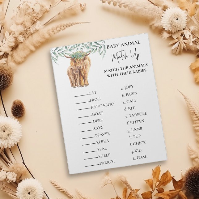 Baby Shower Highland cow Match up Eucalyptus Notepad (Creator Uploaded)