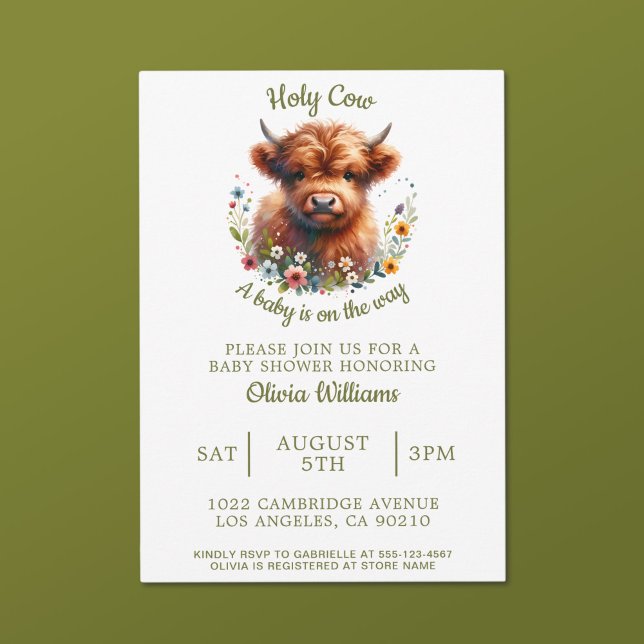 Baby Shower Highland Cow Watercolor Wildflower Invitation (Creator Uploaded)
