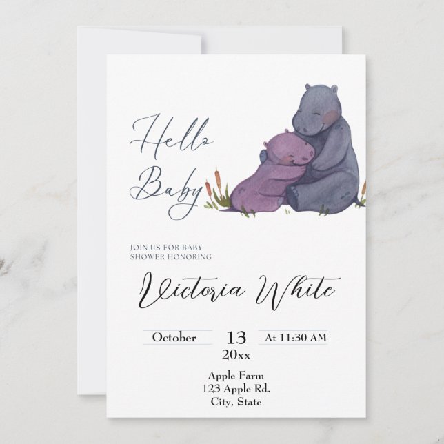 Baby Shower Hippo Invitation  (Front)