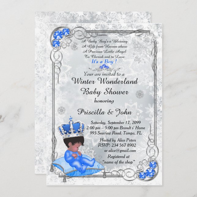 Baby Shower honouring BOY,Prince Boy,Silver & Blue Invitation (Front/Back)