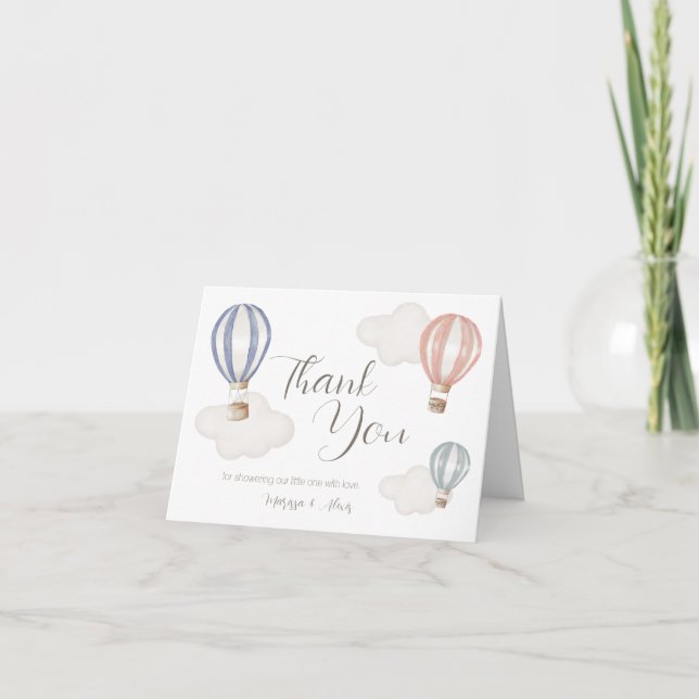 Baby Shower Hot Air Balloons Gender Neutral Thank You Card (Front)
