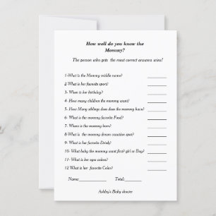 Baby shower How well do you know the mummy to be Invitation