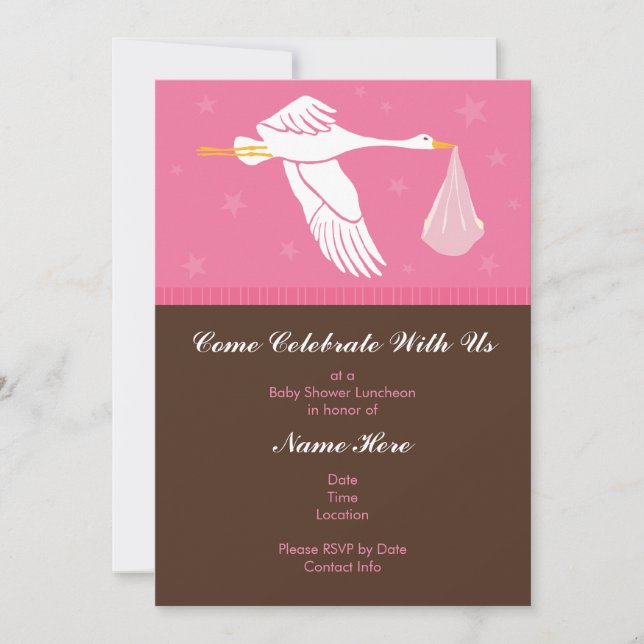 Baby Shower Invitation 5x7 - Pink and Brown (Front)