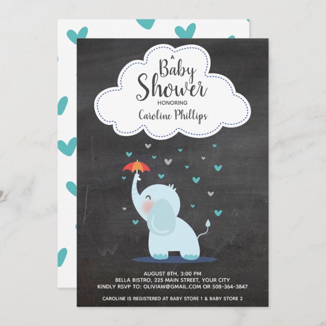 Baby Shower Invitation Baby Elephant Chalkboard (Front/Back)