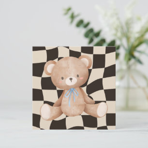 Baby Shower Invitation Bear on Chequerboard