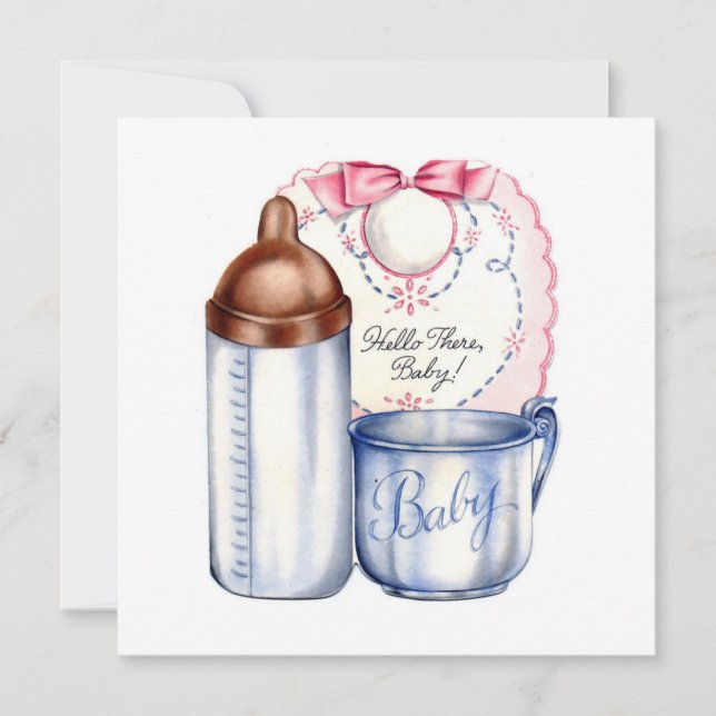 Baby Shower invitation bib, bottle and cup (Front)
