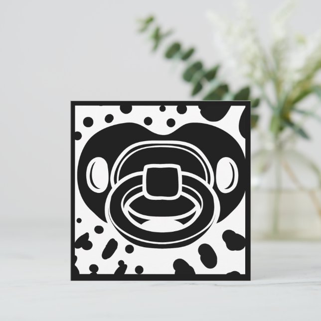 Baby Shower Invitation- Black and White- Pacifier Invitation (Standing Front)