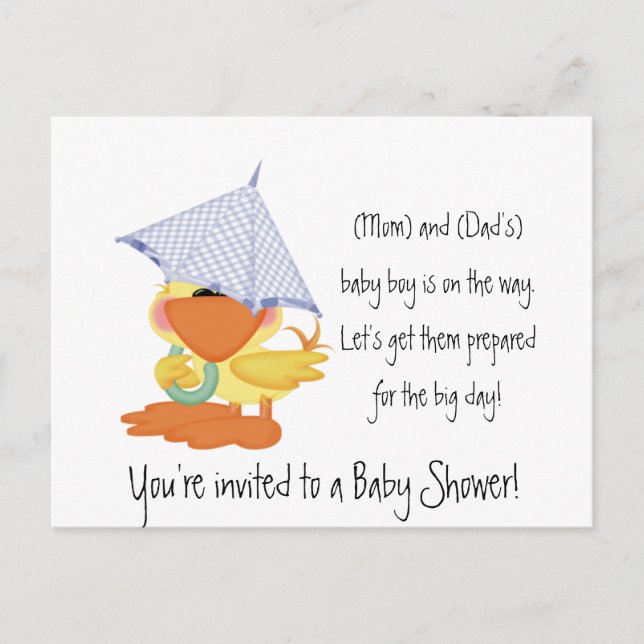 Baby Shower Invitation-Blue Duck/Quackup Invitation Postcard (Front)