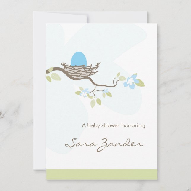 Baby Shower Invitation - Blue Egg in Nest (Front)