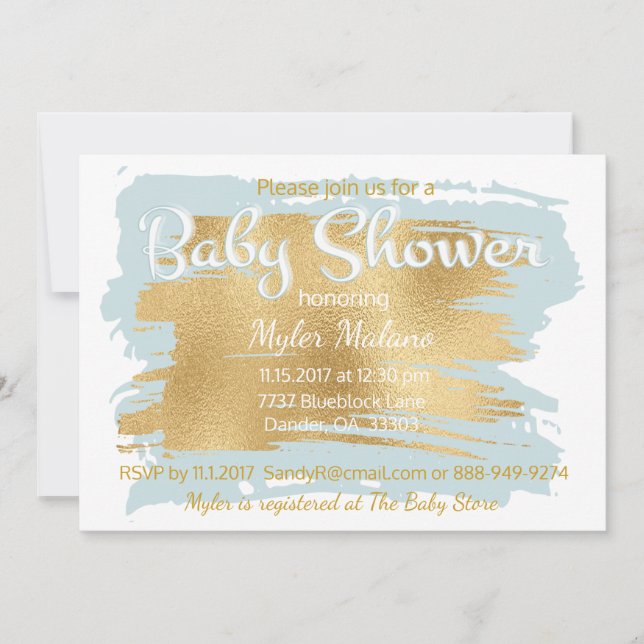 Baby Shower Invitation Blue/Gold (Front)