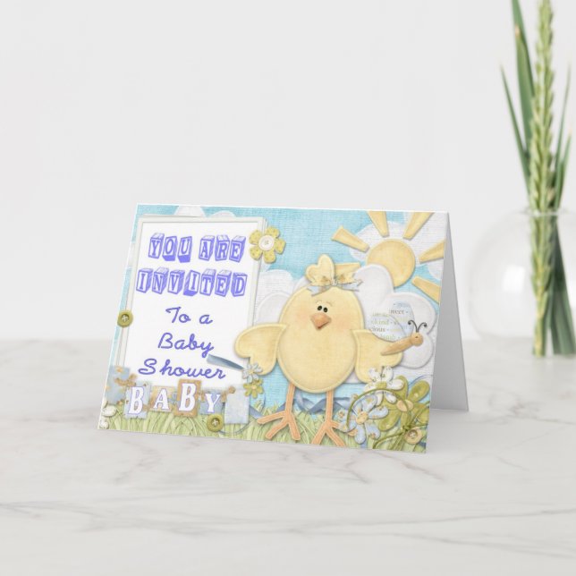 Baby Shower Invitation Blue Little Chick (Front)