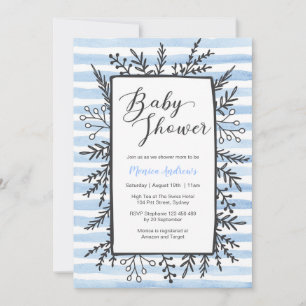 Baby Shower invitation Blue stripes and florals