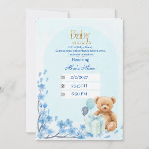 Baby Shower Invitation Blue Teddy Bear Bab