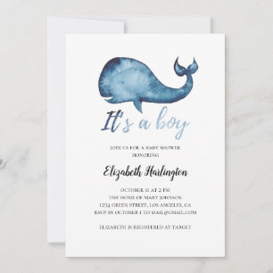 Baby shower invitation. Boy. Blue whale invite
