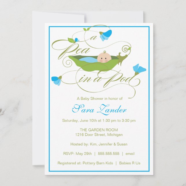 Baby Shower Invitation - Boy Pea in a Pod (Front)