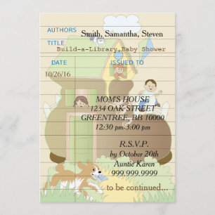Baby Shower Invitation "Build-a-Library" Blue