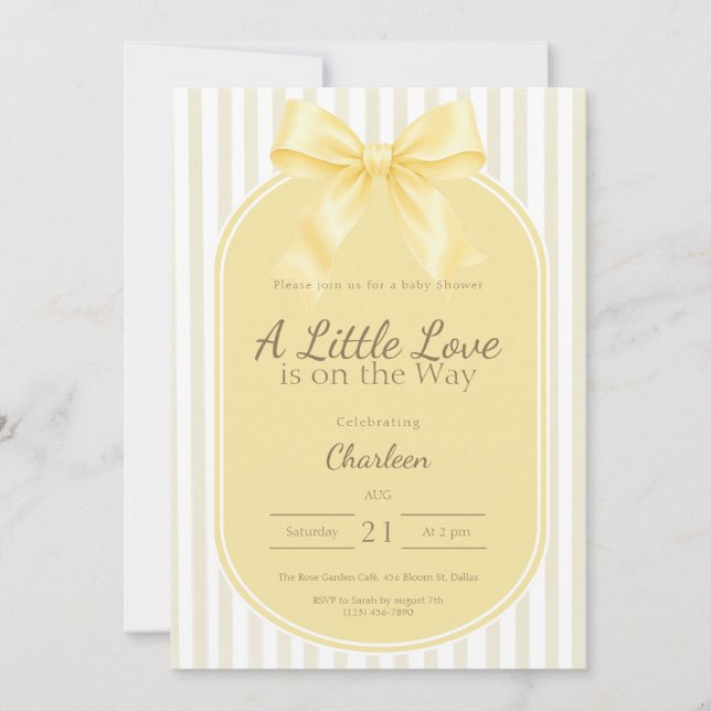 Baby Shower Invitation Butter Yellow Bow (Front)