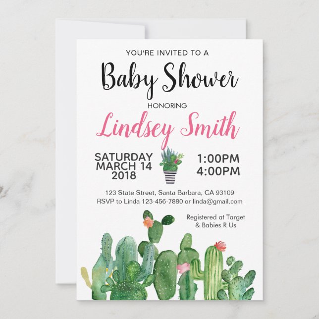 Baby Shower Invitation Cactus-Cacti (Front)