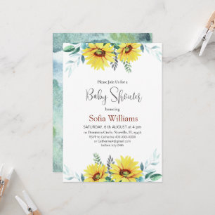 Baby shower invitation card with sunflowers.