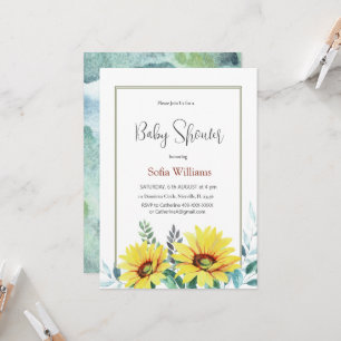 Baby shower invitation card with sunflowers.
