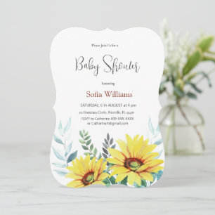Baby shower invitation card with sunflowers.