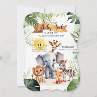 Baby shower invitation cute jungle safari animals