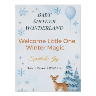 Baby Shower Invitation Deer Winter Wonderland  Poster