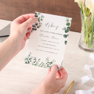 Baby Shower Invitation,Eucalyptus Greenery Theme Vellum Invitations